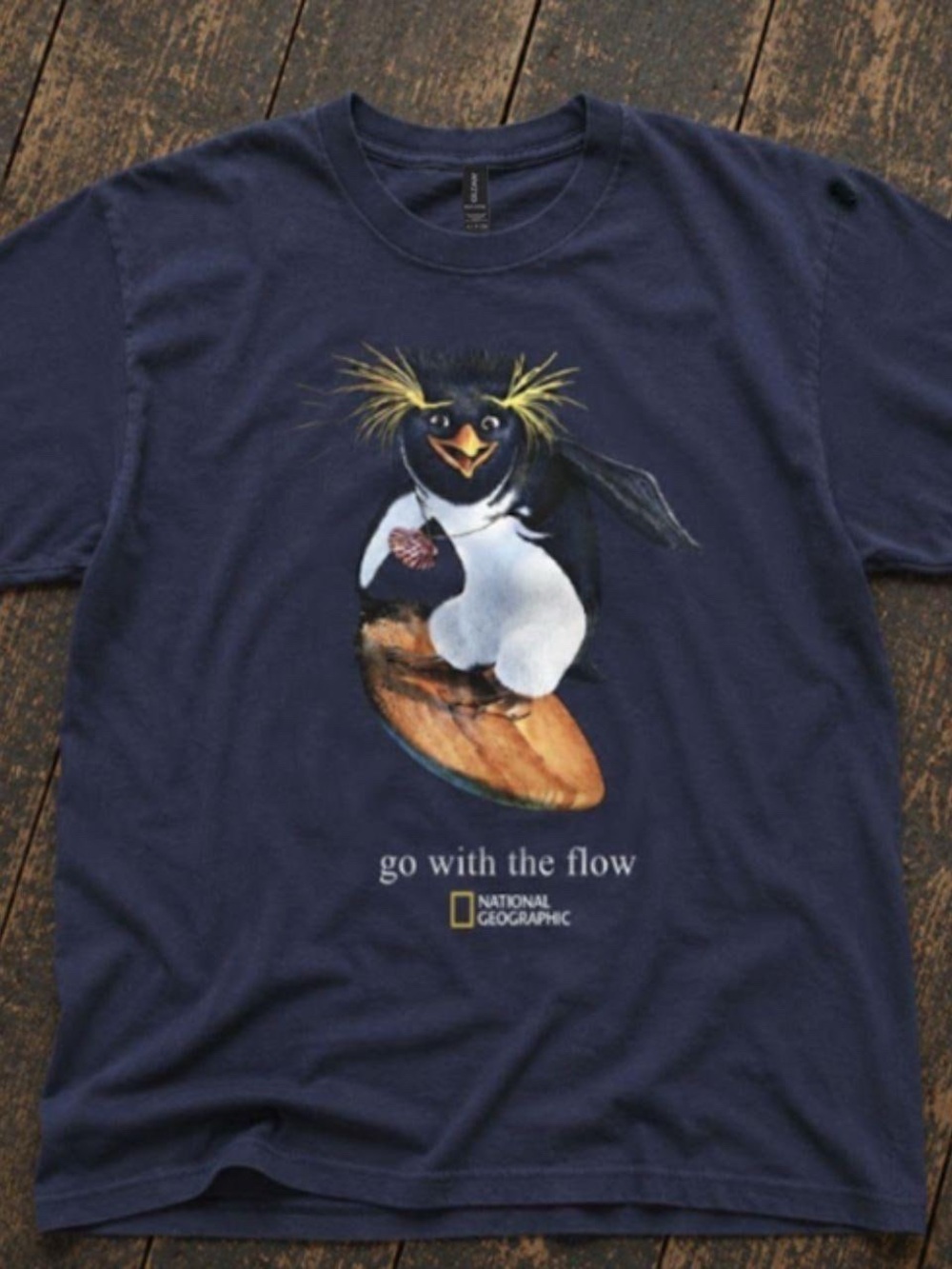 Gildan Navy National Geographic Penguin Surf Graphic Tee unisex